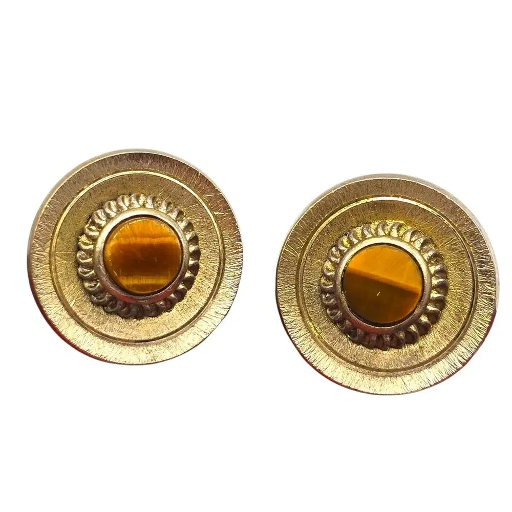 Vintage Dante Cufflinks Tigers Eye MCM Folding Toggle Gold Tone SKU 3439